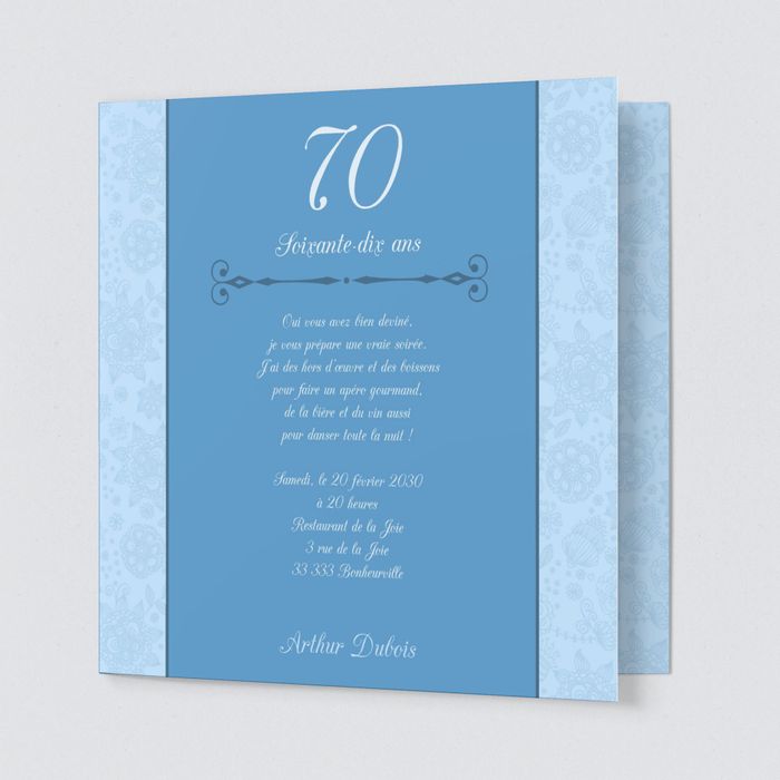 Avec Elegance Invitation Anniversaire 70 Ans A Personnaliser Bonnyprints Fr