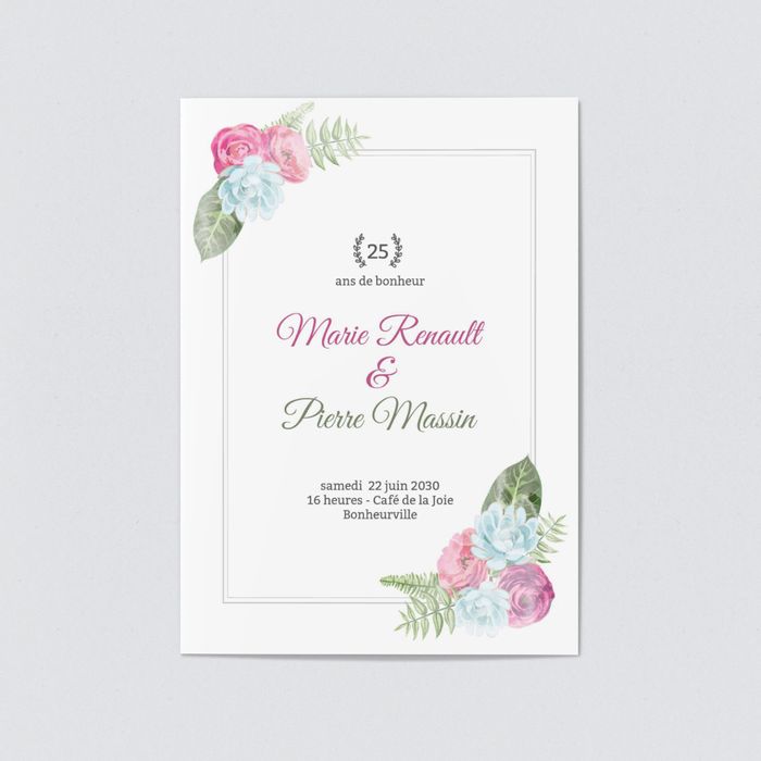 Fleurs Invitation Anniversaire 25 Ans De Mariage Bonnyprints Fr