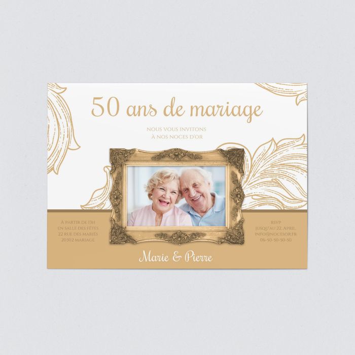 Noces Encadrees D Or Invitation Anniversaire Mariage 50 Ans Bonnyprints Fr