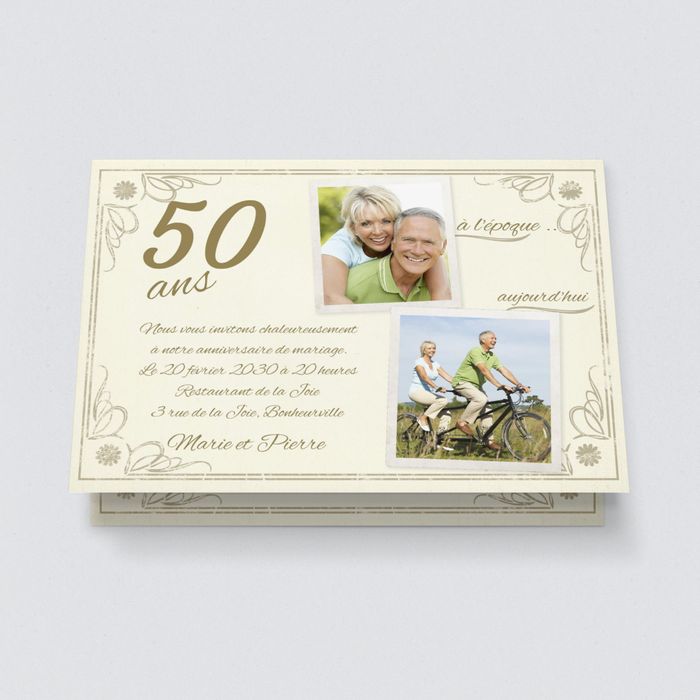 Noces D Or Vintage Invitation Anniversaire Mariage 50 Ans Bonnyprints Fr