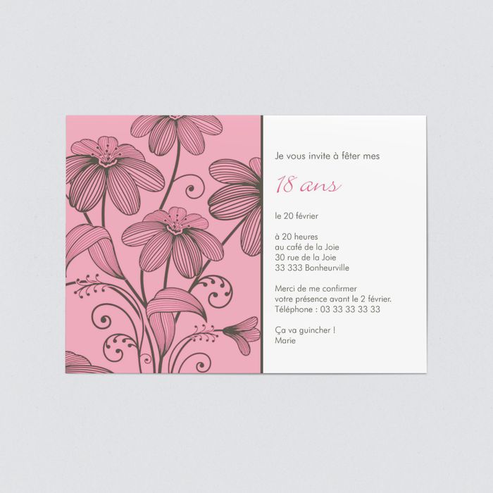 Bouquet De Fleurs Carte D Invitation D Anniversaire 18 Ans A Personnaliser Bonnyprints Fr