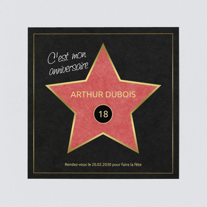 Hollywood Star 18 Carte D Invitation D Anniversaire 18 Ans A Personnaliser Bonnyprints Fr