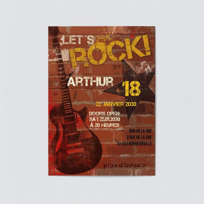 Rock N Roll 18 Carte D Invitation D Anniversaire 18 Ans A Personnaliser Bonnyprints Fr