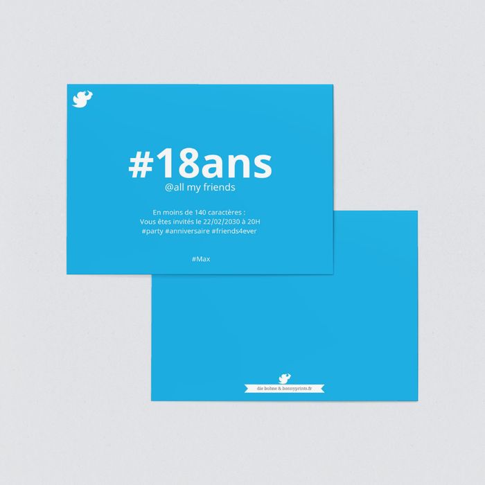 Hashtag Anniversaire Carte D Invitation D Anniversaire 18 Ans A Personnaliser Bonnyprints Fr