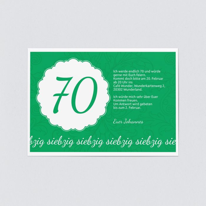 Elegante Einladung zum Siebzigsten in Grün Einladungskarten 70. Geburtstag