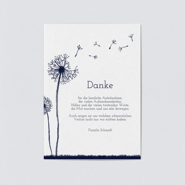 Zarte Pusteblume Danke Danksagungskarten Trauer