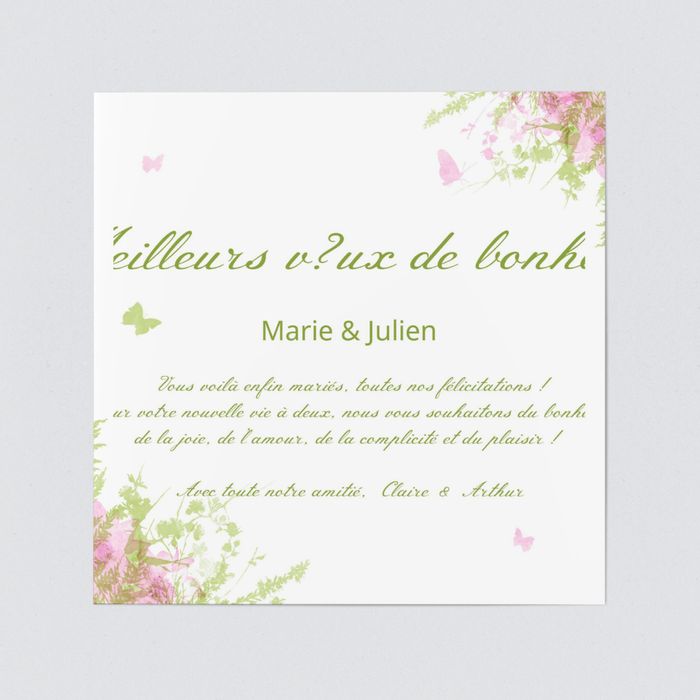 Papillon Carte De Felicitations De Mariage Personnalisable Bonnyprints Fr