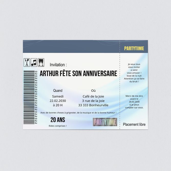 Place De Concert En Bleu Carte D Invitation D Anniversaire Ans A Personnaliser Bonnyprints Fr