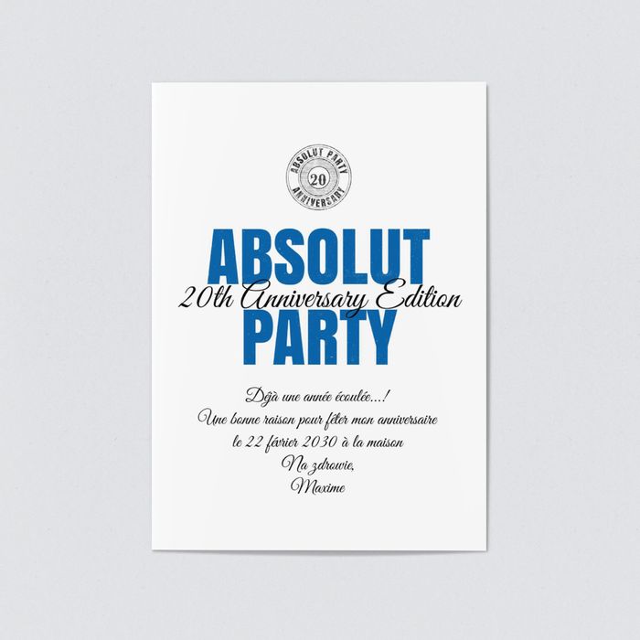 Absolut Party Carte D Invitation D Anniversaire Ans A Personnaliser Bonnyprints Fr